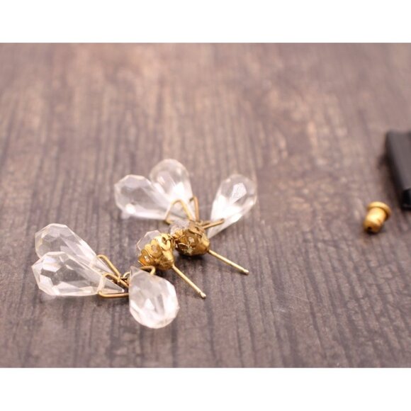 Miriam Haskell Earrings Crystal Briolette Drops Dangle Chandelier Glass Goldtone - Picture 6 of 7